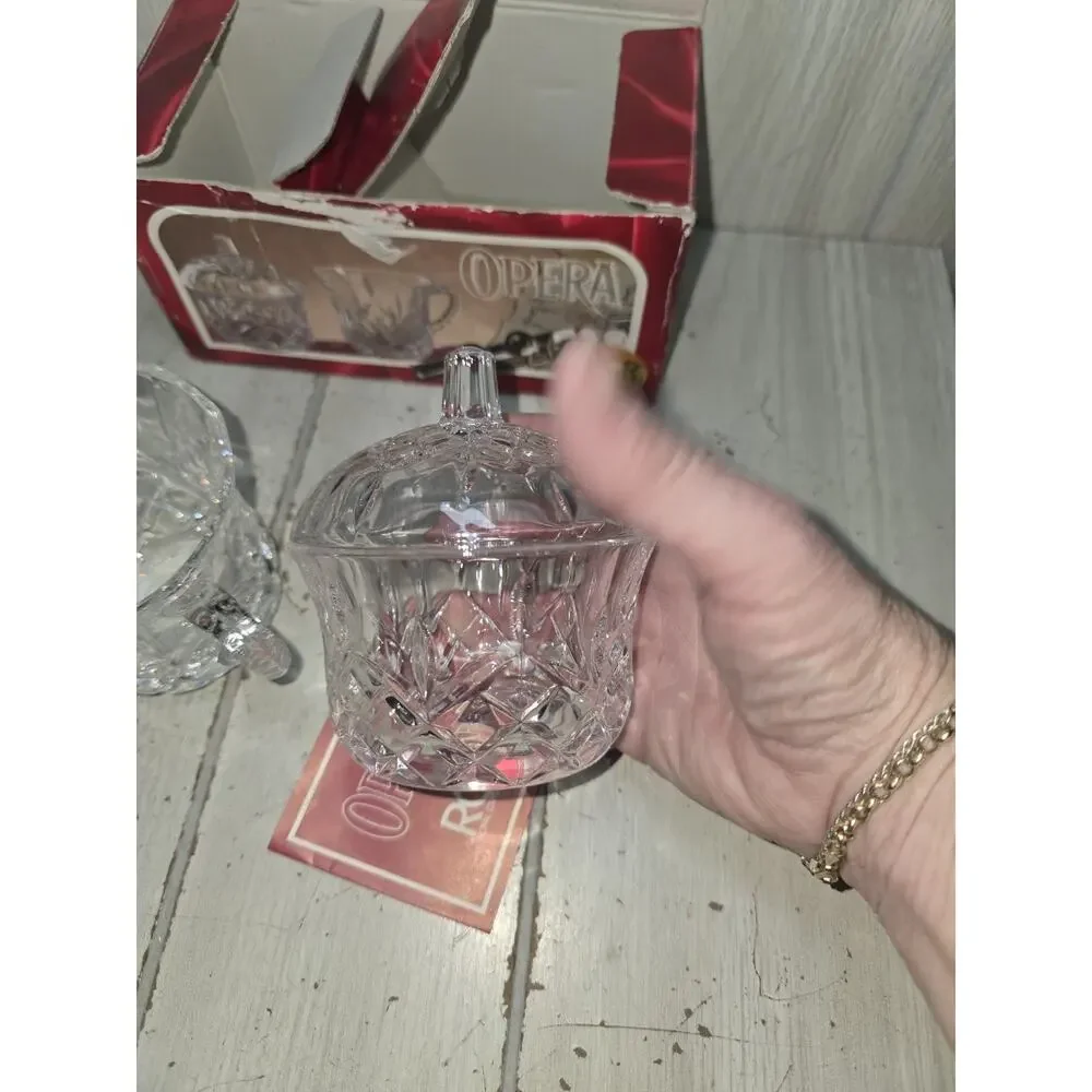 Vtg Royal Chrystal Rock Opera Sugar & Creamer RCR Lead Crystal NIB Elegant